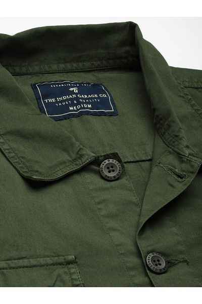 The Indian Garage Co By Styli Men Olive Boxy Fit Casual Shirt with Flap Pocket