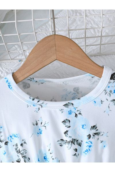 Styli Floral Print Mesh Insert Dress with Bow Detail