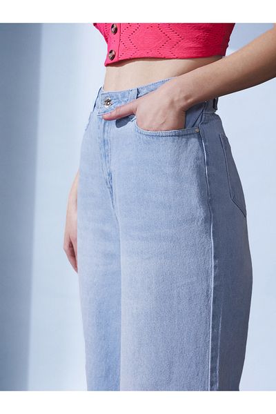 STREET 9 By Styli High Rise Flared Faded Jeans
