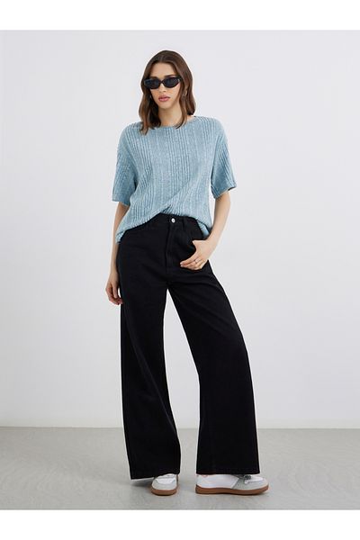 Styli Blue Oversized Knit T-Shirt