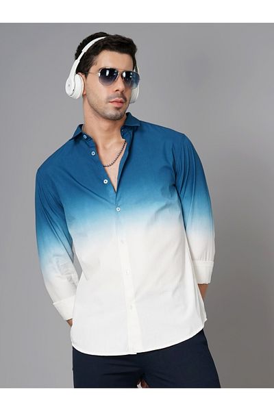 British Club By Styli Ombre Print Slim Fit Long Sleeve Shirt