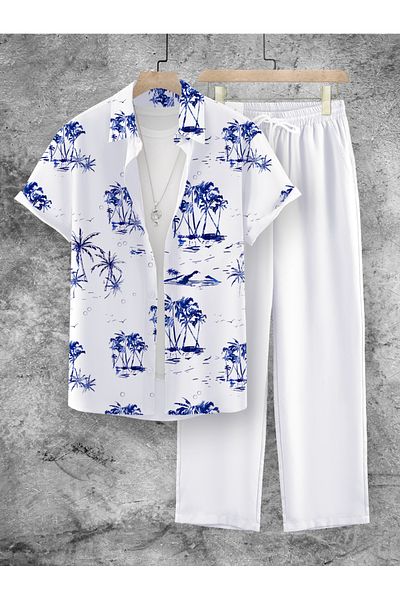 Styli Graphic Print Button Up Shirt and Pants Co-Ords
