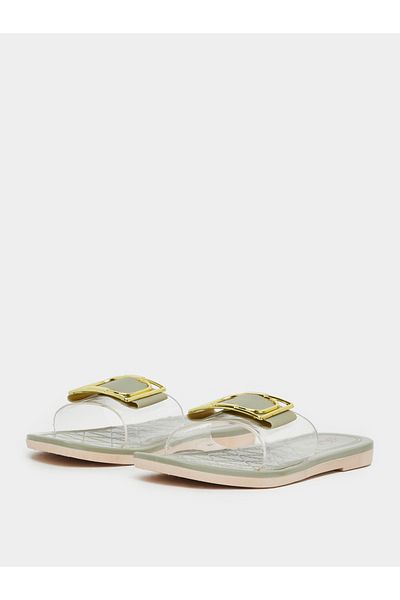 Take Two By Styli Buckle Decoration Transparent Band Flat Sandals