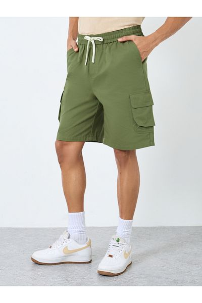 Styli Men Olive Relaxed Fit Cargo Shorts