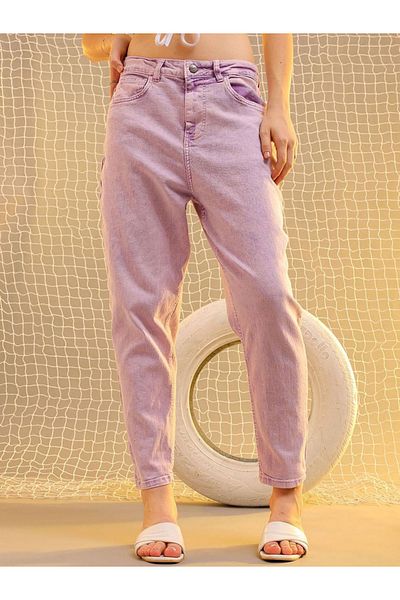 Freehand By Styli Women Purple Mid Rise Mom Fit Jeans