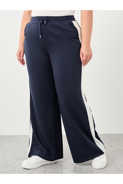 Styli Plus Wide Leg Joggers with Side Seam Contrast Panel
