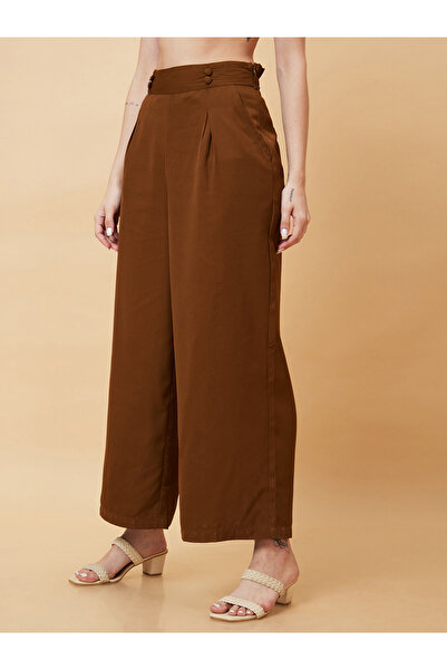 Globus By Styli High-Rise Pleated Frilled Waist Wide Leg Trousers