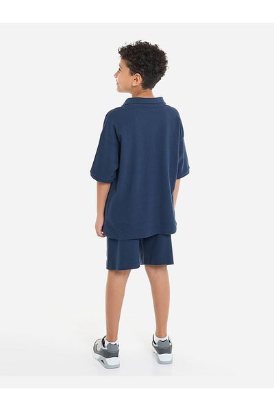 Victor and Jane By Styli Boys Jacquard Polo T-Shirt and Shorts Set