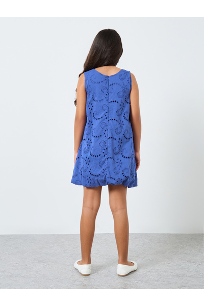 Styli Girls Blue Cotton Schiffli Dress