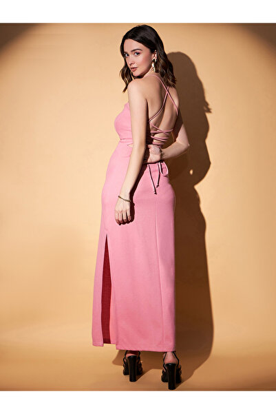 Kassually By Styli Criss Cross Back Tie Up Rib Strappy Maxi Dress