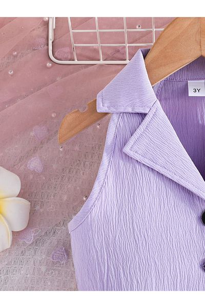 Styli Purple Sleeveless Top and Bow Detail Flared Pants Set