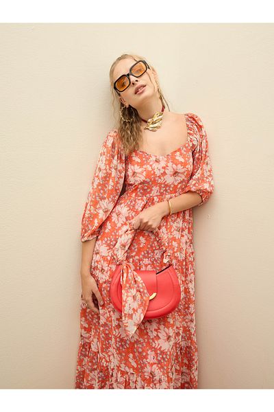 Sassafras By Styli Floral Sweetheart Neck A-Line Maxi Dress