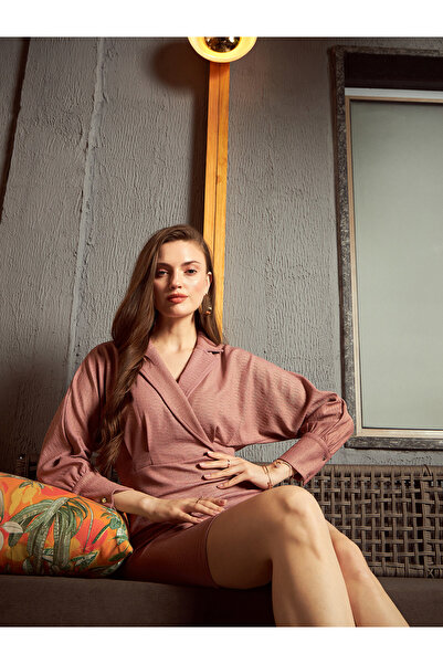 Kassually By Styli Notch Label Collar Wrap Mini Dress