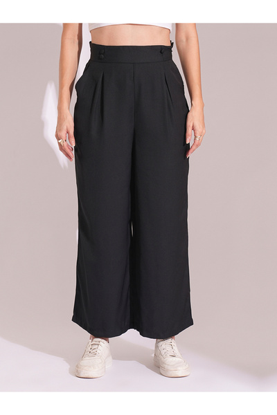 Globus By Styli High-Rise Pleated Frilled Waist Wide Leg Trousers