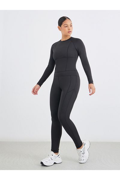 Styli Contour Detail Thumbhole Long Sleeve Top and Leggings Set