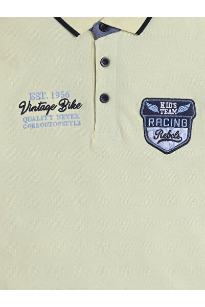 Victor and Jane By Styli Boys Yellow Embroidered Detail Short Sleeve Polo T-Shirt