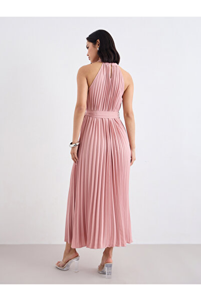 Styli Pleated Halter Neck A-Line Maxi Dress