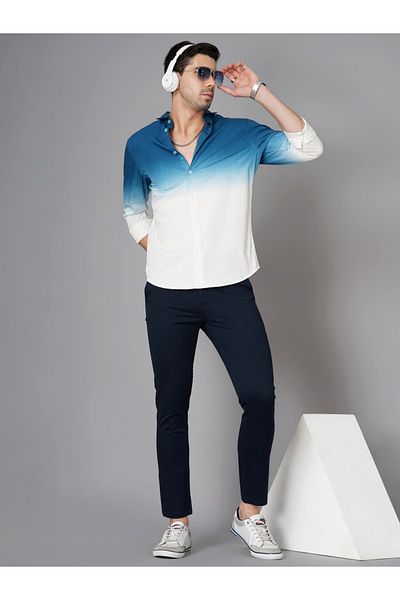British Club By Styli Ombre Print Slim Fit Long Sleeve Shirt