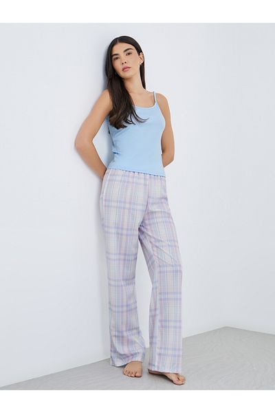 Styli Solid Cami Top and Checked Pattern Pyjama Set