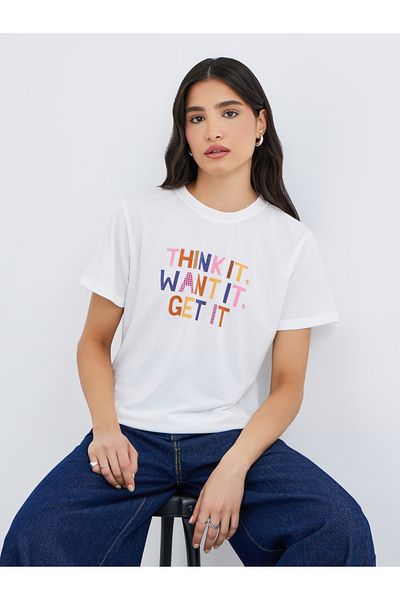 Styli Slogan Print Round Neck T-Shirt