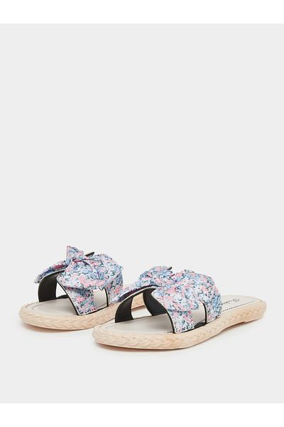 Take Two By Styli Floral Print Bow Detail Flat Sandals