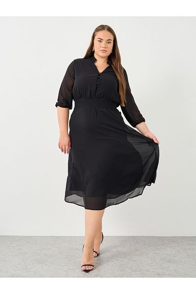 Styli Plus A-Line Midi Dress with 3/4 Sleeves