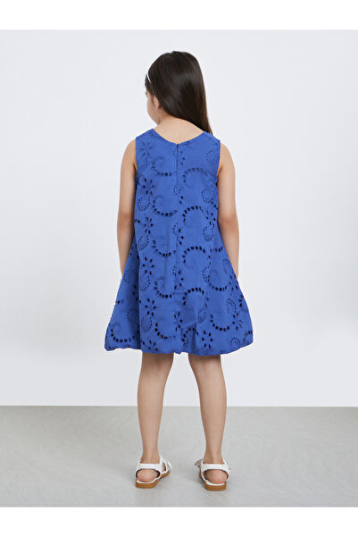 Styli Girls Blue Schiffli Sleeveless Dress with Balloon Hem