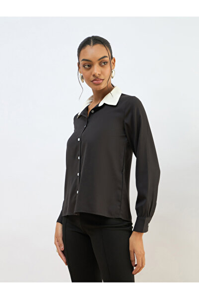 Sassafras By Styli Black Contrast Collar Regular Fit Buttoned Shirt
