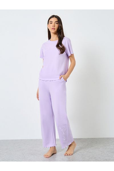 Styli Lettuce Edge Embroidered T-Shirt and Pyjama Set