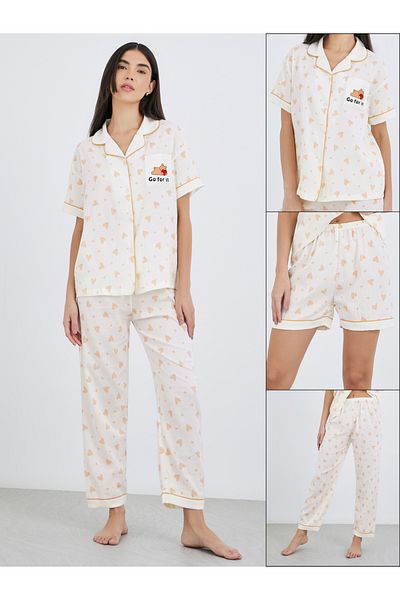Styli Pack of 3 - Bear Print Cotton Shirt, Pants and Shorts
