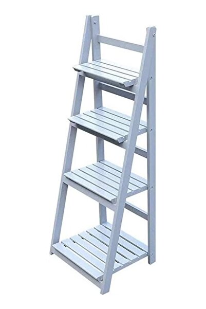 LINGWEI حامل زهور خشبي قابل للطي على أربعة طوابق - حامل نباتات بتصميم سلم - أبيض