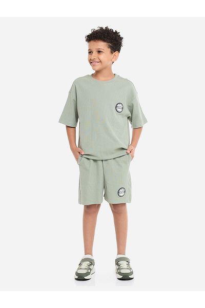 Victor and Jane By Styli Boys Jacquard Cotton T-Shirt and Shorts Set