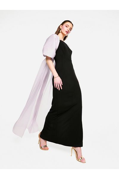 House of Moda By Styli Contrast Cape Sleeve Square Neck Maxi Dress