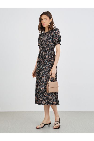 Styli Women Multi Floral Print A-Line Midi Dress