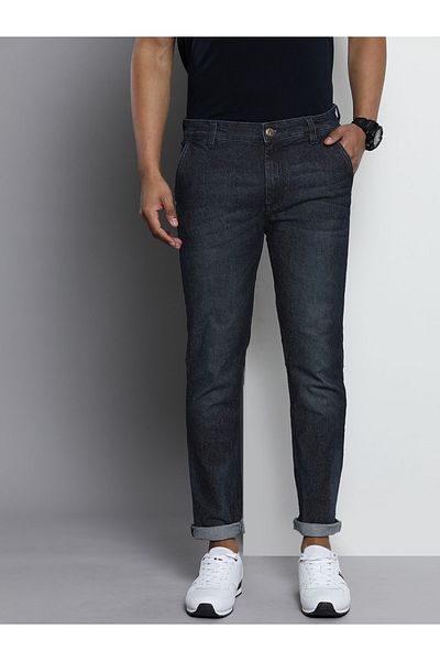 The Indian Garage Co By Styli Men Dark Blue Mid Rise Slim Fit Solid Jeans