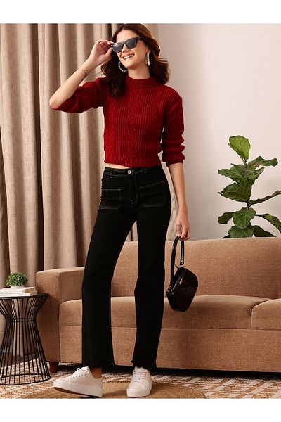 STREET 9 By Styli Women Black Bootcut Stretchable Jeans