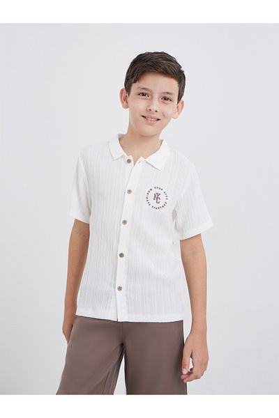 Styli Embroidery Detail Textured Shirt and Shorts Set