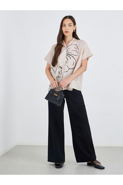Styli Floral Print Short Sleeve Oversized Shirt