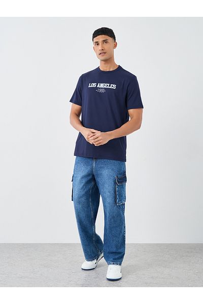 Styli Slogan Print Round Neck Regular Fit T-Shirt