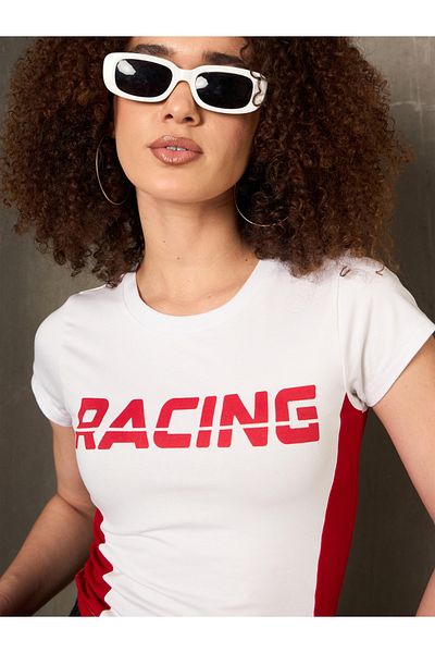 Sassafras By Styli Racing Print Round Neck Fitted T-Shirt