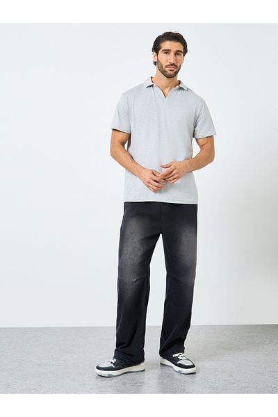 Styli Grey Solid Regular Fit Polo T-Shirt