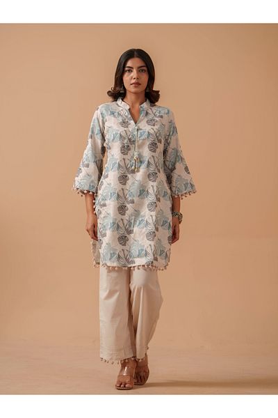DW By Styli Floral Printed Mandarin Collar Pure Cotton Tunic with Trousers Co-Ords