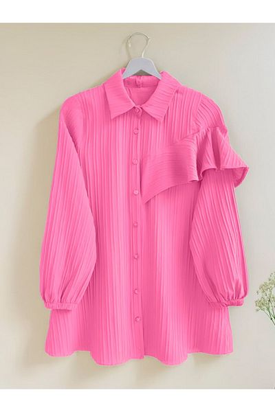 Modamorfo Elastic Tunic with Ruffle Detail on the Sleeve - Pink