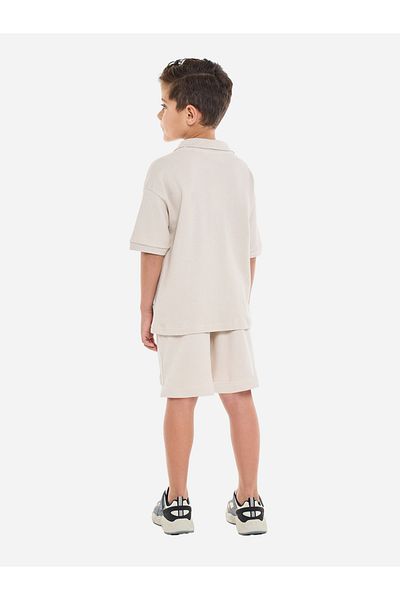 Victor and Jane By Styli Boys Beige Cotton Jacquard Polo and Shorts Set
