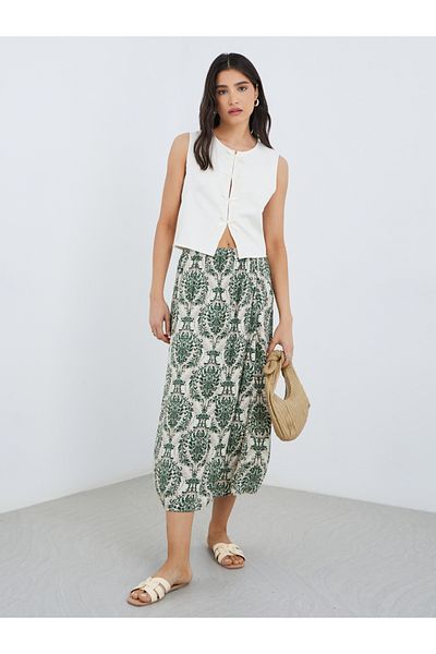 Styli All-Over Printed Viscose Midi Skirt