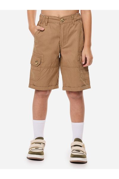 Victor and Jane By Styli Boys Brown Solid Cargo Shorts with Belt Loops