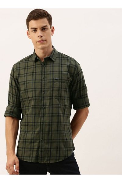 The Indian Garage Co By Styli Men Green Slim Fit Checked Casual Shirt