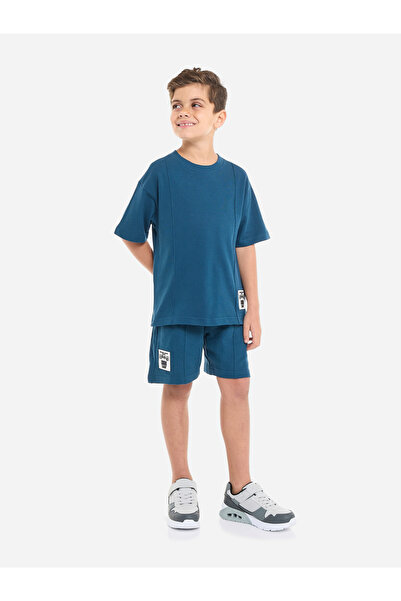 Victor and Jane By Styli Boys Navy Cotton T-Shirt and Shorts Set