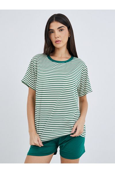 Styli Striped Round Neck T-Shirt and Shorts Set