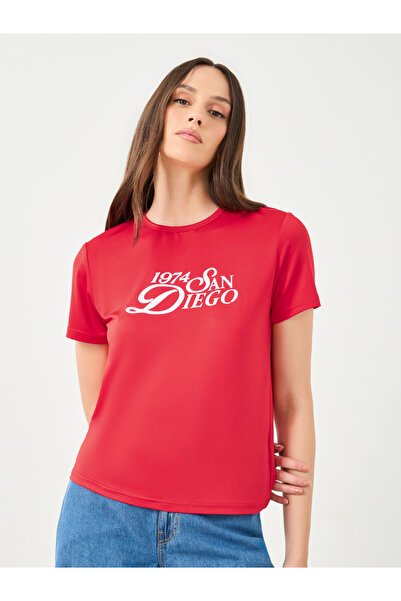 Styli Red Slogan Print Regular Fit T-Shirt